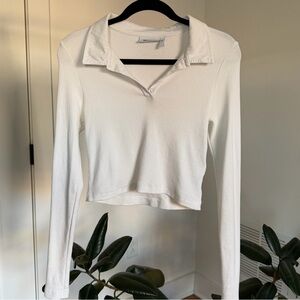 Weekday White Button Down Crop Top